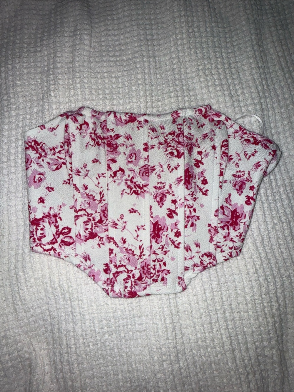 SHEIN White Floral Bustier Crop Top with Pink Print